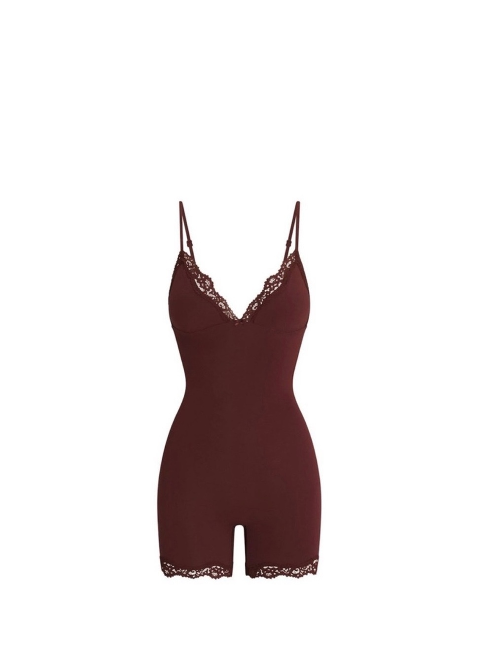 Skims fits everybody lace triangle onesie in Oxblood - Picture 3 of 3